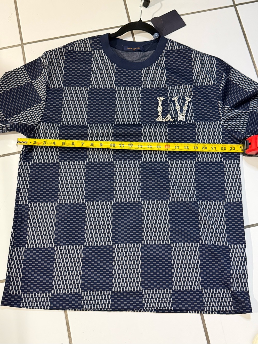 T shirt men Navy Check Knit T‑Shirt - Picture 2 of 3